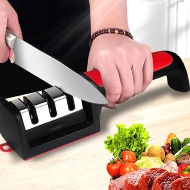 Imagem de Afiador Amolador de Facas de Aço Inoxidável com 3 Níveis de Afiação Base Emborrachado Linha Premium M5 Armarinhos