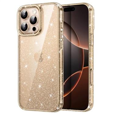 Imagem de JETech Capa Glitter para iPhone 16 Pro 6,3 Polegadas, Case Protetora de Telefone à Prova de Choque com Brilho Brilhante, Capinha Fofa e Brilhante para Mulheres e Meninas (Titânio-Deserto)