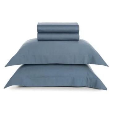 Imagem de Jogo de Cama Queen Bossa 300 Fios Liso Karsten, Azul Índigo