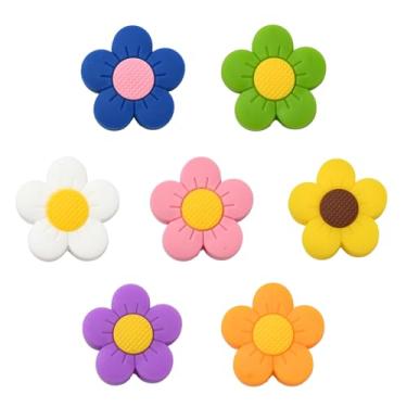 Imagem de UR URLIFEHALL 14 peças, 7 cores, flores, contas focais de silicone para fazer chaveiros, lindas contas de borracha soltas florais para colar, pulseira, canetas com contas