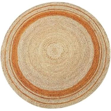 Imagem de The Weaver House Tapete redondo natural de juta de 1,8 x 1,8 m, tapete redondo trançado, boêmio, ecológico, grande, circular, feito à mão (Design 6)