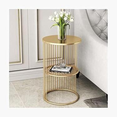 Imagem de Mesa Lateral De Sofá Simples, Mesa De Cabeceira Criativa Mesa De Centro De Metal Processo De Pintura De Alta Temperatura Luz Luxo Pequena Mesa Redonda Mesa De Cabeceira Mesa, Gold, 40x40x55cm