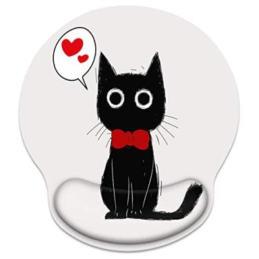 Imagem de Britimes Mouse pad ergonômico com suporte de pulso, gato preto fofo, base de borracha antiderrapante, mousepad para casa, escritório, jogos, computadores de trabalho, laptop, digitação fácil e alívio