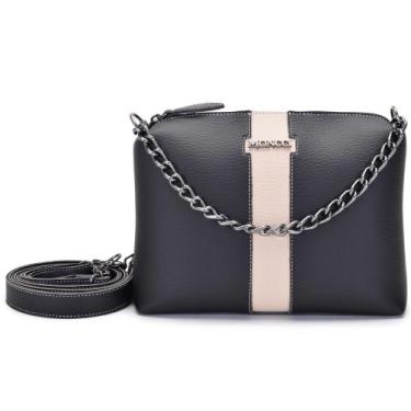 Imagem de Bolsa feminina transversal corrente pequena moncci, Preto com marfim