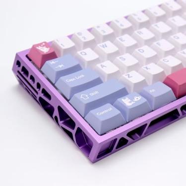 Imagem de YMKPVR KBDiy Conjunto de teclas Tuzi 143 teclas rosa choque perfil cereja sublimação coelho arte fofa kawaii roxo teclas para teclados mecânicos Cherry Gateron MX Switches