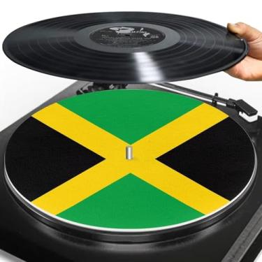 Imagem de ZCFYGDX Tapete antiestático para toca-discos de 30,5 cm - Jamaica Simple Flag Print Protective Rubber Platter Mat - Acessórios para toca-discos de vinil para fonógrafo LP - Reduz a vibração e a
