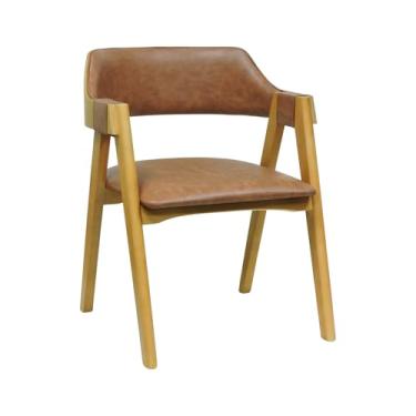 Imagem de Cadeira New York Encosto Anatômico Curvo Estofado - Natural - Assento Estofado Corano Marrom Mescla