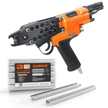 Imagem de Kamsin K-SC7C Kit de pistola de anel pneumático de calibre 15 - Grampeador de anel C de 19 mm com grampos de 1000 peças (fecho de 4,8 mm) - Alimentado a ar para gaiolas de arame, cercas, armadilhas de