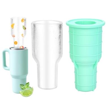 Imagem de Molde de bandeja de gelo multifuncional para copo Stanley, molde de gelo de cilindro oco de silicone para copos Stanley de 850 g - 1,134 g, bandeja de cubos de gelo de fácil liberação para suco, café