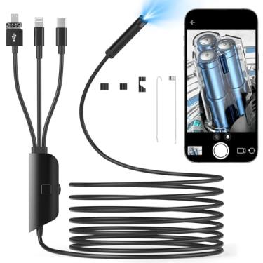 Imagem de WOVTE Câmera endoscópio 4 em 1 com luz, câmera Snake de 16,5 m, endoscópio HD 1920p com 8 luzes LED ajustáveis, câmera de inspeção industrial semi-rígida à prova d'água IP67 para iOS, Android, PCc