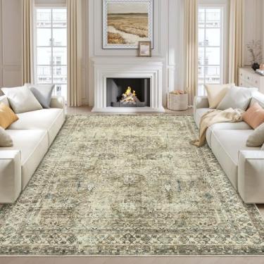 Imagem de Jadosiler Tapete vintage para sala de estar, 20 x 25 cm, antiderrapante, antiderrapante, lavável, tapete tradicional, desgastado, retrô, estampa floral, tapete macio para quarto de bebê, marrom/verde