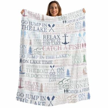 Imagem de Cobertor de âncora náutica, cobertor de flanela listrado de microfibra litorânea azul para sofá cama e viagem, cobertores de flanela listrados de microfibra de pelúcia para farol, cobertores de sofá