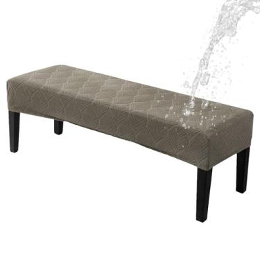 Imagem de HADEEONG Capa de banco de jantar impermeável, lavável, capa de banco longa, capa de assento retangular elástica para salas de estar, quarto, cozinha, capa de banco de piano, cinza-acastanhado