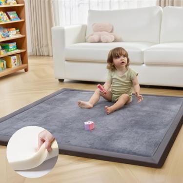 Imagem de ACOMOPACK Tapete de brinquedo para bebês com 3,3 cm de espessura, espuma viscoelástica 127 x 127 cm, barriga engatinhando com fundo antiderrapante para sala de estar, berçário, tapetes de veludo macio