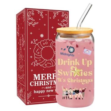 Imagem de Copo de vidro de Natal engraçado para mulheres, copo de vidro de 473 ml com tampa e canudo, suprimentos de festa de copo de café para beber, artigos de festa de elefante branco, para meninas, irmã e