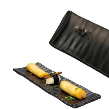 Imagem de 6 Travessas Melamina Preta Sushi 28,5cm Restaurante Japonês