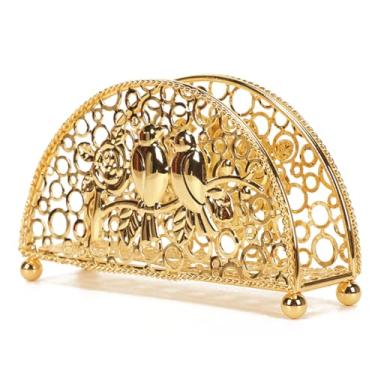 Imagem de Suporte de guardanapo de ferro moderno - elegante suporte de caixa de lenços para restaurantes, hotéis e uso doméstico - organizador de guardanapos de mesa de metal resistente (dourado)
