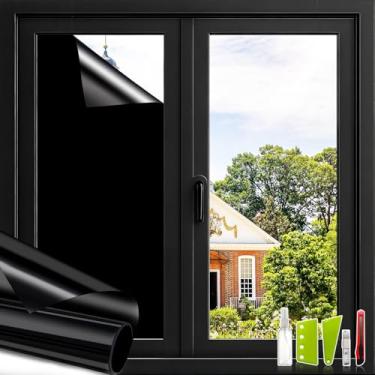 Imagem de NIDOJP Película blackout para janela de privacidade com ferramentas de instalação (43 cm x 380 cm) - material PET, bloqueia 100% dos raios UV e 100% IR, à prova de estilhaçamento, redução de calor