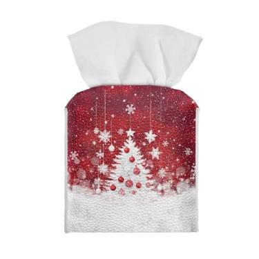 Imagem de Eheartsgir Caixa de lenços de árvore de Natal quadrada antimanchas à prova d'água suporte de guardanapo com alça inferior para carro, banheiro, quarto, decoração de Natal