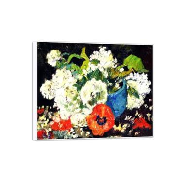 Imagem de BMZFYBS Quadro branco impressão em tela flor arte de parede pintura famosa reprodução - imagens para sala de estar - Anêmonas em vaso azul decoração de parede pôster 20x25cm8x10in