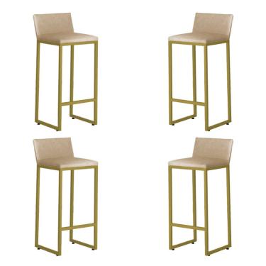 Imagem de Kit 4 Banquetas Alta Dani Reforçada Decorativa Balcão Bancada Cozinha Bar Base Dourada Courino
