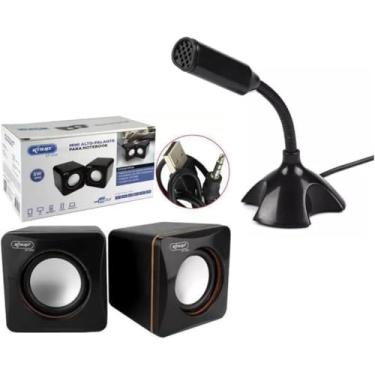 Imagem de Kit Microfone USB Flexível + Caixa de Som Estéreo 10W | Plug and Play p/PC, Notebook e Mac | Controle de Volume Integrado