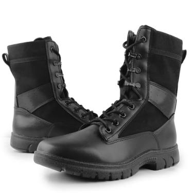 Imagem de LUDEY Botas táticas masculinas antiderrapantes, confortáveis, respiráveis, militares, policiais de combate para atividades ao ar livre, caminhadas e trabalho, Preto, 42