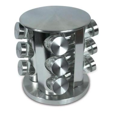 Imagem de Conjunto Porta Temperos Vidro Giratório Tampa Inox Cozinha - Bellator