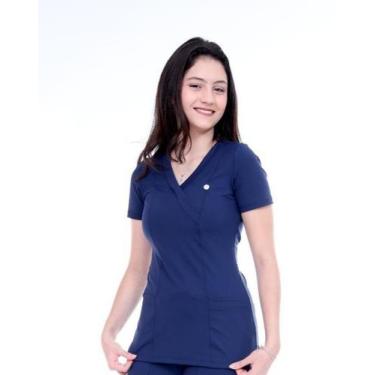 Imagem de Blusa de Pijama Cirúrgico Scrub Azul Marinho Toque Geladinho - Rachele
