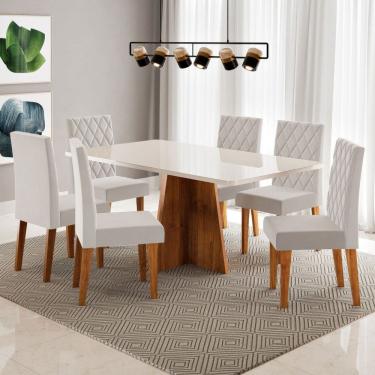 Imagem de Mesa de Jantar 6 Lugares Antonella com Vidro Marrom/Off White/Veludo Pastel - Viero Móveis