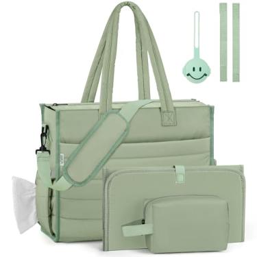 Imagem de IBFUN Bolsa de fraldas para bebês - Bolsa grande para bebês com 4 peças com trocador de fraldas à prova d'água, bolsa para mamãe de hospital de viagem, Verde, Large