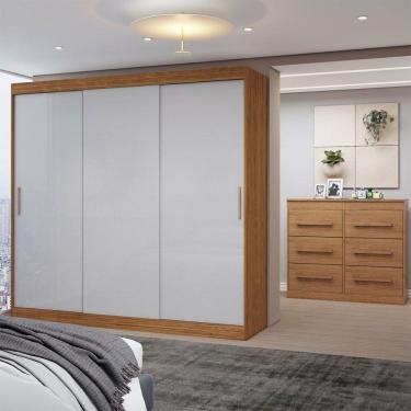 Imagem de Guarda-Roupa Casal Europa 3 Portas 2 Gavetas e Cômoda 6 Gavetas 100% Mdf Cinamomo/Off White - Panorama Móveis