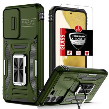 Imagem de FRLMOOES Capa para Samsung Galaxy S24 Plus com protetor de tela, capa de câmera deslizante integrada + anel de suporte para S24+Plus, capa à prova de choque, antiarranhões, proteção resistente contra