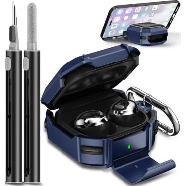 Imagem de Galafoki Capas de fibra de carbono com trava para Samsung Galaxy Buds FE (2023) / Capa Galaxy Buds 2 Pro 2022/Bud Pro 2021/Bud 2 2021/Bud Live 2020 com suporte de telefone e chaveiro - azul