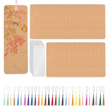 Imagem de Marcadores de livro em branco, marcadores de página de papelão simples com furo e borlas coloridas para artesanato, para etiquetas de presente, etiquetas para pendurar preços, projetos de arte e