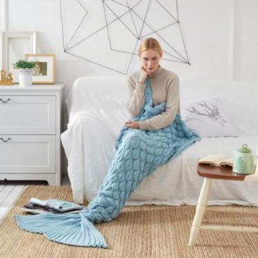 Imagem de GKWW Cobertor de cauda de sereia macio saco de dormir de sereia de crochê à mão para meninas adolescentes e mulheres