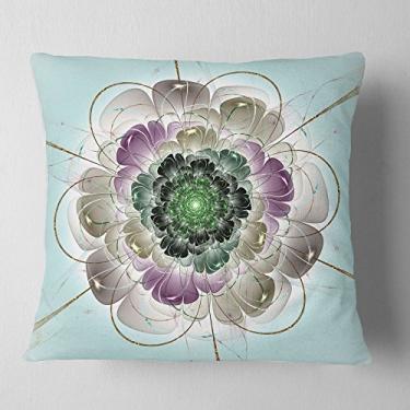 Imagem de Design Design azul escuro estampa floral fractal sala de estar, sofá, almofada + capa de almofada impressa em ambos os lados 40,64 cm x 40,64 cm