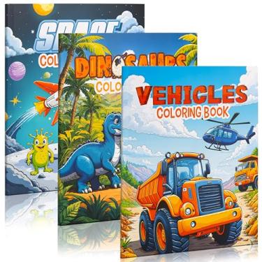 Imagem de Livros de colorir divertidos para crianças conjunto de 3 – livro de colorir emocionante dinossauro, espaço e caminhões para meninos de 4 a 8 anos – Presente fácil de colorir para o seu pequeno