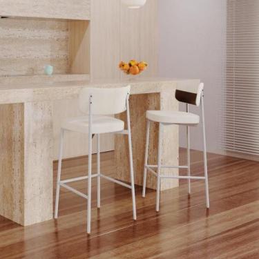 Imagem de Banqueta Alta Alloa Tecido Mesclado Est.Branca - Metalig