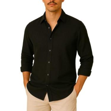 Imagem de Camisa de Linho Blusa Manga Longa Viscose Praia Masculina Muitas Cores