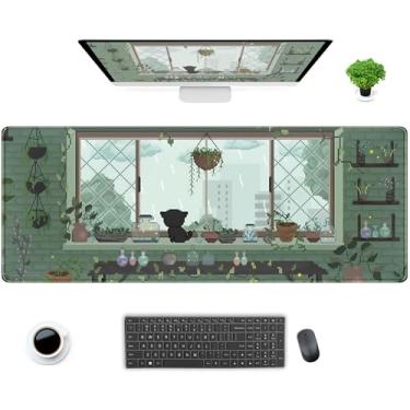 Imagem de Tapete de mesa Kawaii, verde, tapete de rato com planta de pixel, para jogos, GG, grande, tapete de mesa anime gato, tapete para mesa, teclado e mouse para computador, laptop, para mulheres