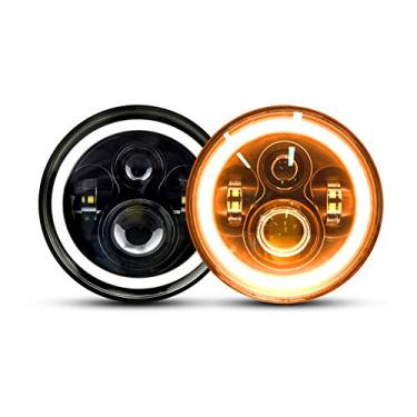 Imagem de Torchbeam Faróis de LED redondos de 17 cm compatíveis com Wrangler JK TJ CJ Hummber H1 H2, H6024 Âmbar Halo seta Branco DRL Faróis de feixe selado, 2 peças com adaptador H4-H13
