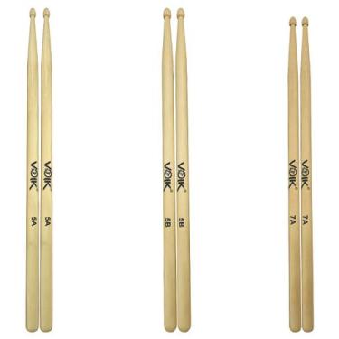 Imagem de Kit Par de Baquetas Ponta de Madeira Maple Voik 7a + 5a + 7b