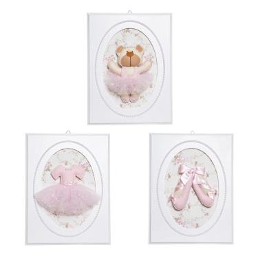 Imagem de Trio De Quadros Balé Com Pérolas Quarto Bebê Infantil Menina