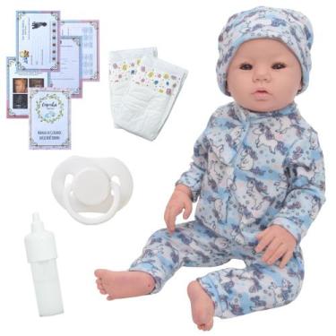 Imagem de Boneca Reborn Bebê 100% Silicone Carequinha + Kit Itens - Cegonha Rebo