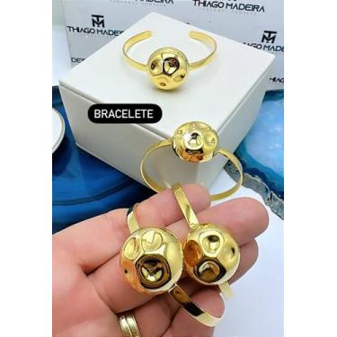 Imagem de Bracelete Meia Bola Martelado - 01 Unidade - Banho de Ouro 18k - no-br