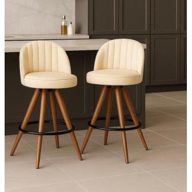 Imagem de Kit 2 Banquetas Lara Giratórias em Madeira Mel com material sintético 