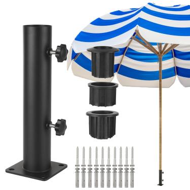 Imagem de STARVAST Base de suporte de guarda-chuva de pátio preto, suporte de guarda-chuva de deck no pátio e pátio, suporte de guarda-chuva externo reforçado e resistente e braçadeira em decks