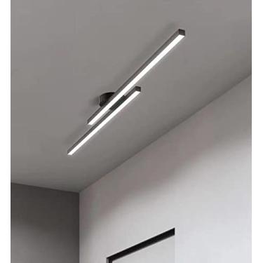 Imagem de Luminária de teto para sala de estar, luminária de teto LED com luz branca quente, design retangular para escritório, alumínio preto, 2 lâmpadas, iluminação moderna para quarto, corredor, sa
