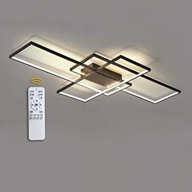 Imagem de Luminária de teto LED moderna regulável com controle remoto CCT ajustável de quente para frio 115 W LED integrado Função de luz noturna Ideal para quarto e sala de estar Preto 140x80x9cm